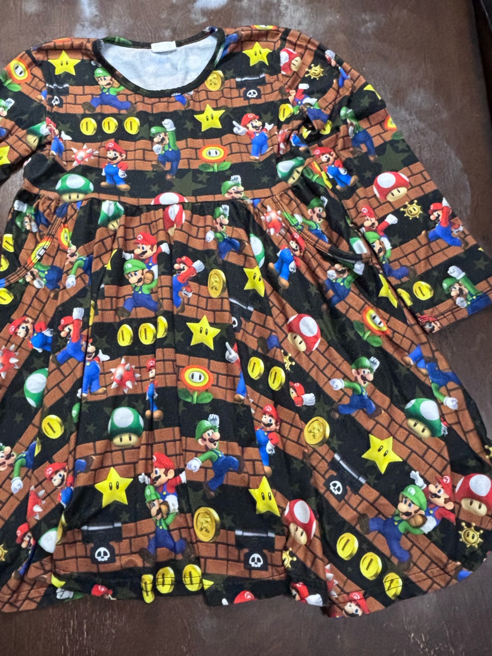 Girls' Black Super Mario Print Casual Dress